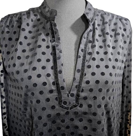 LOFT Women’s Medium Black Sheer Polka Dot Long Sleeve Blouse Dressy Top - Picture 1 of 11